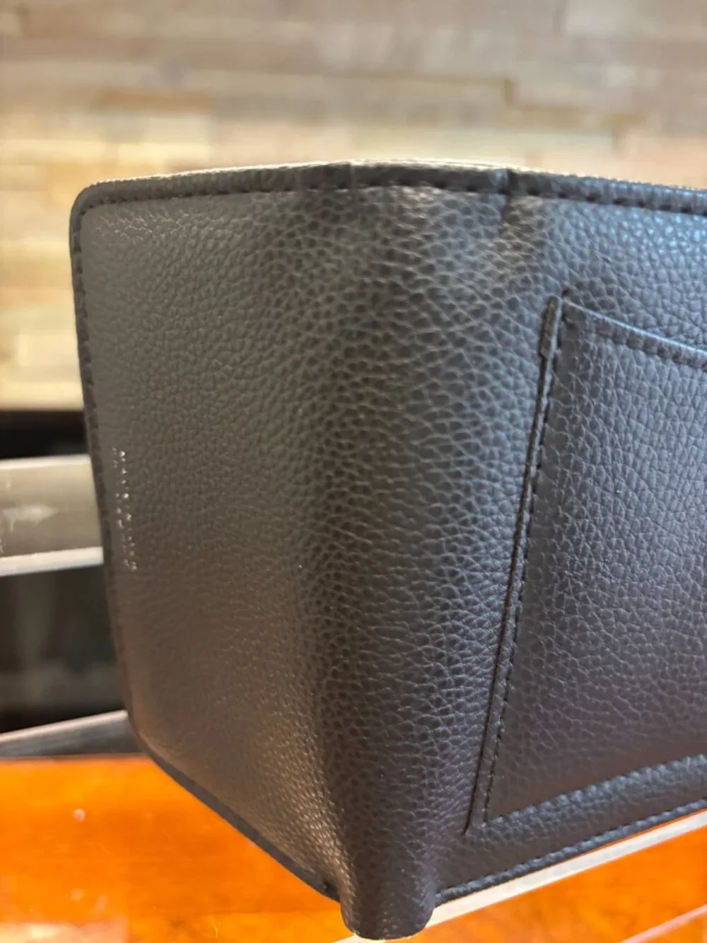 Mackintosh Philosophy Black Pebbled Leather Trifold Wallet Compact Men's